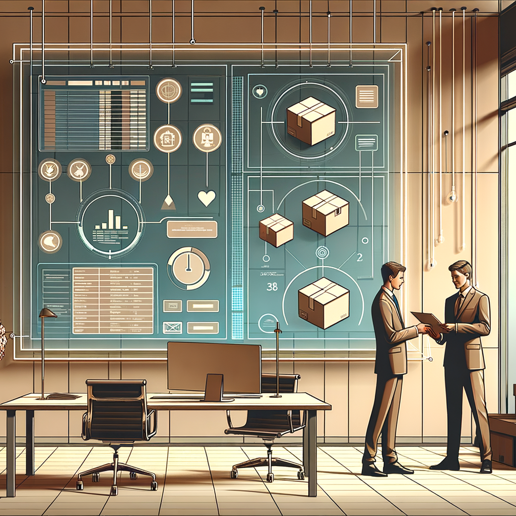 Ufficio moderno con due figure che scambiano un pacchetto digitale ordinato di prompt e macro su schermo, checklist visibile, tono professionale, colori neutri, rapporto 16:9